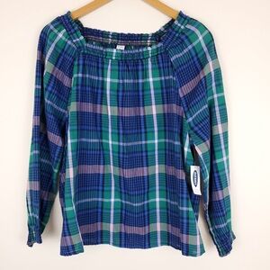 Old Navy Plaid Square Neck Smocked Gauze Top - NWT